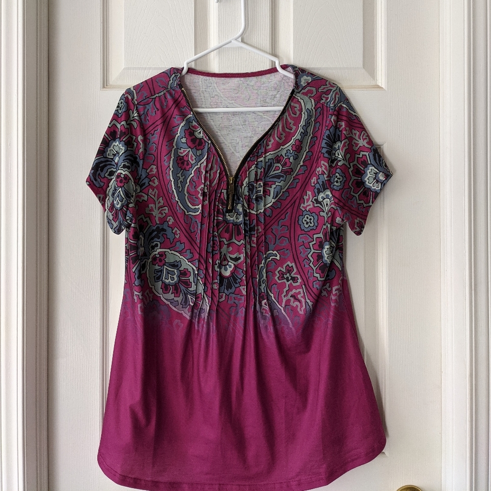 Zulily women's patterned zip-up blouse